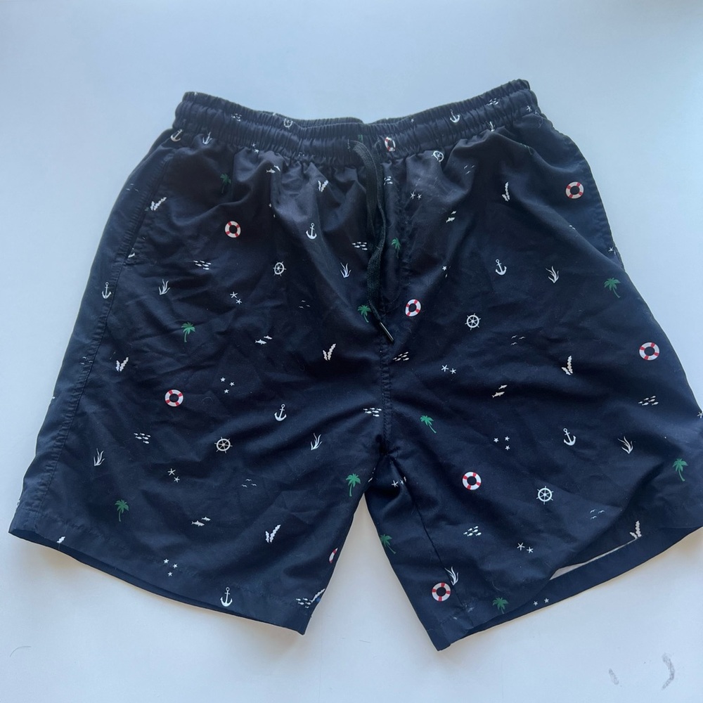 Black Quick-Dry Swim Trunks with Elastic Waistband